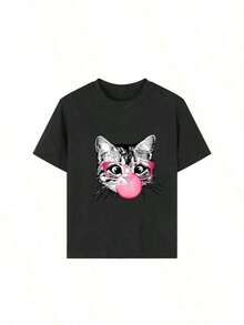 [Camiseta Gráfica] 100% Algodón, Camiseta de Manga Corta con Cuello Redondo y Estampado Novedoso "Break The System" para Chicas Adolescentes, Estilo Casual para Verano. Camiseta de Cuello Redondo y Corte Holgado, Tallas S-7XL, para Todo Tipo de Cuerpo, Camisetas de Primavera, Camisas de Verano, Camisetas de Manga Corta de Otoño. Transpirable y cómoda. - Negro - Ver 4