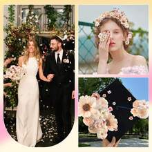 50pcs Artificial Flower Heads, Assorted Sizes Of Artificial Flowers, Mini Fake Daisies, Suitable For Wedding DIY, Home Decor, Halloween, Christmas, Wreath Supplies, Ideal Gift For Holiday Parties - Champagne - View 4