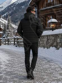 Men's Thermal And Lined Nylon Jacket With Removable Hood - Black - View 2
