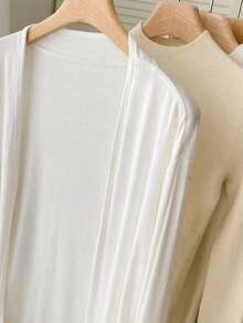 Chaqueta ligera de mujer de unicolor, de manga larga y con abertura frontal casual - Blanco - Ver 3