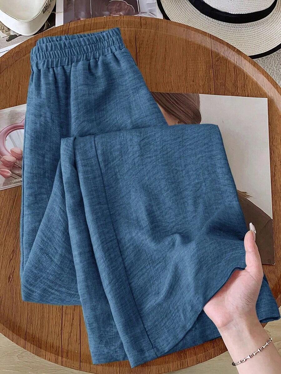Pantalones casuales de unicolor para mujer, aptos para el verano - Azul 5 - Ver 1