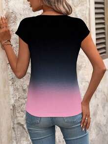 Blusa de rayas de verano casual para vacaciones, de manga corta y cuello en V, minimalista y versátil para uso diario y viajes, estilo coreano suave y apropiada para la oficina - Multicolor 3 - Ver 2
