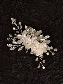 1pc Handmade Floral & Leaf Design Alloy Bridal Hair Clip Headpiece For Women - Gold - View 4