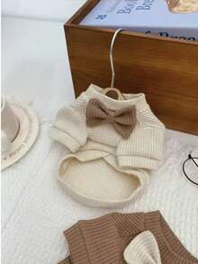 Áo mùa thu bằng vải cotton waffle cho chó nhỏ, áo nỉ cotton có nơ cho mèo cưng giống Pomeranian, Schnauzer, Yorkshire Terrier. - Màu be - Xem 1