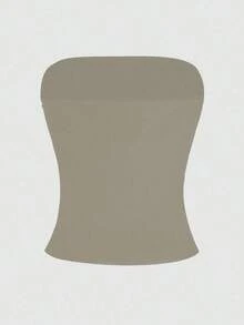 Camiseta sin tirantes sexy básica, top tubo ajustado de unicolor y elástico a la moda, adecuado para mujeres en todas las estaciones, casual negro de verano - color tierra - Ver 8