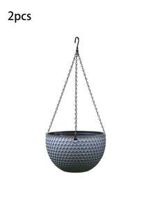 2pcs Vintage Rattan Honeycomb Pattern Double-Layer Hanging Planter Baskets, With Drainage Holes And Hook For Indoor/Outdoor, Balcony, Patio, Garden Decor, Modern Hanging Planters | Durable Plastic Material For Plants - Flowerpot - View 13