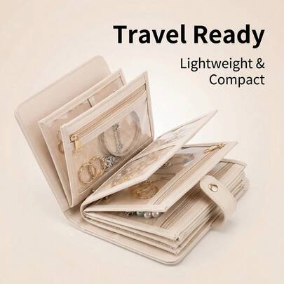 1pc PU Material Jewelry Storage Bag, With Compartments For Necklaces, Earrings, Watches, Portable Zipper Jewelry Box Suitable For Travel Accessories And Back To School