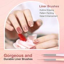 LANDOT 6pcs Nail Art Brush Set, Includes Nail Polish Brush, Nail Liner Brush, Nail Extension Gel Brush, Nail Builder Gel Brush And Multiple Sizes Dotting Pens, Suitable For DIY Nail Art Design And Painting - Cadet Blue - View 6