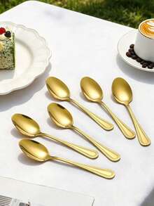 4/8/12/24/32pcs Dessert Fork & Spoon Set, Suitable For Dessert, Cake, Ice Cream, Fruit, Perfect For Birthday Party, Afternoon Tea, Holiday Celebration - Gold - View 5