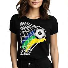 Tops para mujer Casual de Algodón de Manga Corta para Mujer con Estampado deía de Fútbol, Cuello Redondo, Corte Regular, para el Día del Partido - Negro - Ver 1