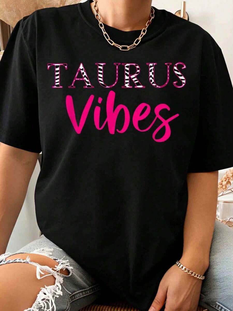 One Women's Casual T-Shirt Featuring A Taurus Zodiac Sign Design, Perfect For Birthday Celebrations And For Spring And Summer Wear. An Ideal Gift For Astrology Enthusiasts And Friends Born Under The Sign Of Taurus. 180g 100% Cotton. - 黑色 - 查看 1