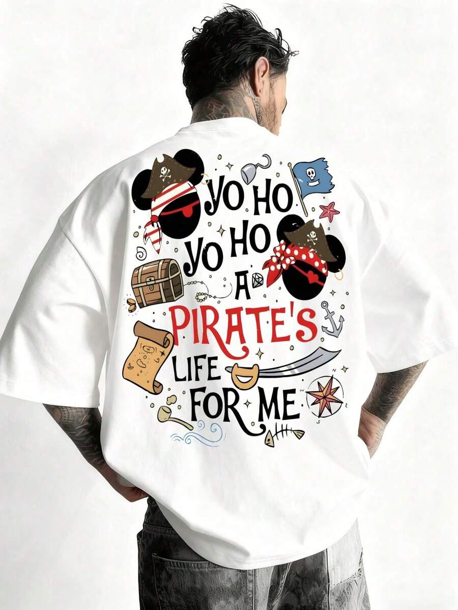 Men's Disney Pirate Mickey Tee, Fun Themed Print, Loose & Comfortable, Eye-Catching Casual Top. - trắng - Xem 1