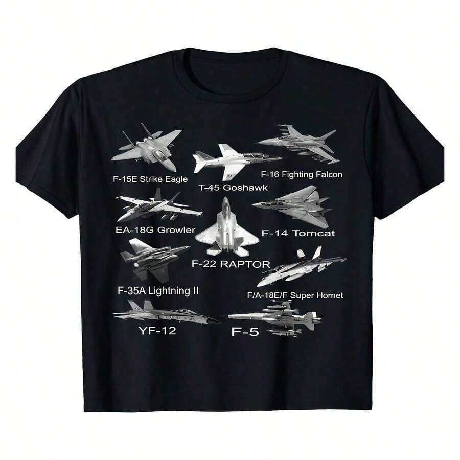 Camiseta de Aviones de Combate Americanos F18 Raptor F14 Tomcat 180g - Negro - Ver 1