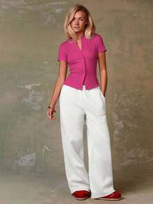 Cárdigan rojo casual para mujer - Rosa Fucsia - Ver 4