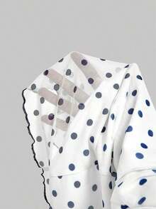 Vestido con estampado floral de pliegues de malla con lazo - Azul marino - Ver 5