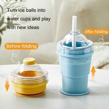 Portable Foldable Ice Ball Cup, Reusable With Straw, Lightweight Heat-Resistant Easy-Clean Collapsible Beverage Cup, Suitable For Travel, Camping, Office Use - Multicolor - View 8