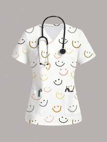 Top de pijama con estampado de dibujos animados para mujer - Blanco 2 - Ver 1