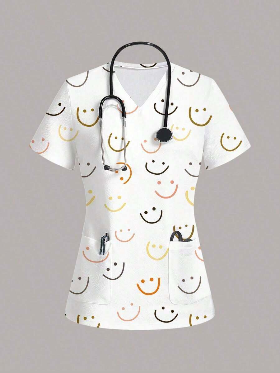 Top de pijama con estampado de dibujos animados para mujer - Blanco 2 - Ver 1