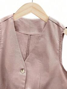 Chaleco corto de lino casual para mujer para primavera y verano - Rosa - Ver 6