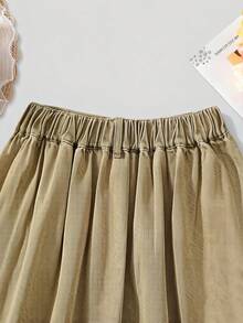 Girl's Casual Minimalist Front Button A-Line Denim Maxi Skirt, Suitable For Outings And Gatherings All Seasons - Khaki - View 5