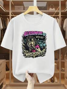 Camiseta de talla grande para hombre 100% con diseño de Alexisonfire Watch Out! Camiseta de manga corta cómoda y casual con estampado gráfico de mujer zombi gritando para el verano - Blanco - Ver 6