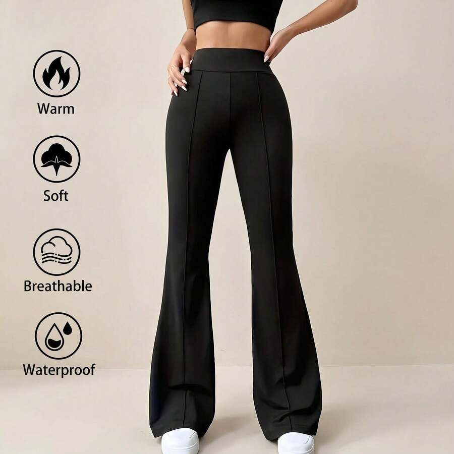 Pantalones casuales de cintura alta y corte holgado de unicolor, tela suave adecuada para pantalones rectos de cintura alta y pierna ancha, versátil para uso empresarial y casual - Pantalones deportivos a juego para todas las estaciones