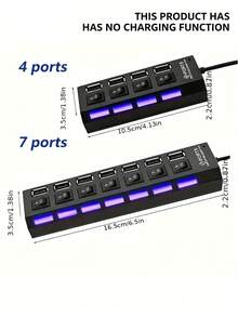 7 puertos/4 puertos con luz LED, adaptador de concentrador USB 2.0, [solo admite transmisión de datos, no puede cargar] con encendido/apagado independiente, adecuado para computadora, tableta, computadora portátil [solo admite transmisión de datos, no puede cargar] conector USB, mouse de computadora, teclado, tarjeta de almacenamiento, interruptor independiente, concentrador universal - Multicolor - Ver 4