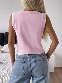 Chaleco tipo cárdigan con cuello en V rosa Jsfg para mujer, ideal para salir. - Rosa 4 - Ver 11