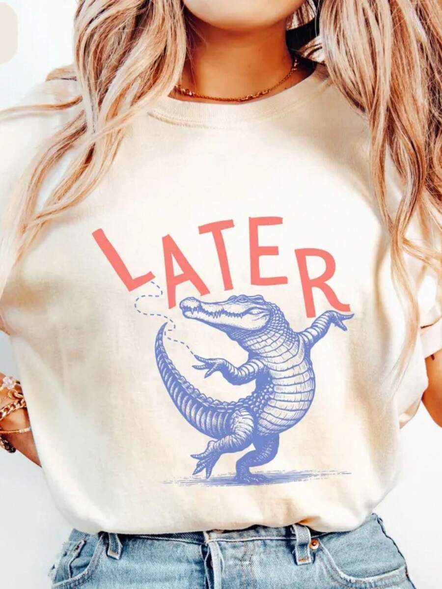 Later Gator Shirt, Sarcastic Shirt, Funny Tops for Women, Offensive Sweatshirt, Alligator Tee, Crocodile Shirt, Gifts for Mom, Florida Lover . Camiseta informal de moda con estampado creativo para mujer, de manga corta y cuello redondo, para primavera y verano T-Shirt Women Festive Celebration Shirt Party Wear Top - Multicolor - Ver 1