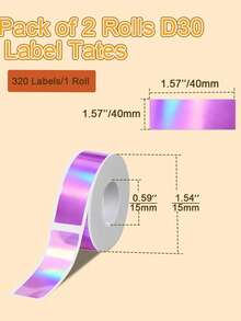 Băng nhãn nhiệt D30 màu tím hologram, kích thước 12x40mm, 320 nhãn (2 cuộn), tự dính, tương thích với máy in nhãn D30. - Xem 3