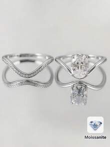 Nhẫn bạc S925 đính đá Moissanite 2.5CT, thiết kế unisex, phù hợp đeo hàng ngày, đi làm, đi làm về, sinh nhật, kỷ niệm, ngày Valentine, đám cưới, kỳ nghỉ, tiệc năm mới và làm quà tặng. - Bạc - Xem 1