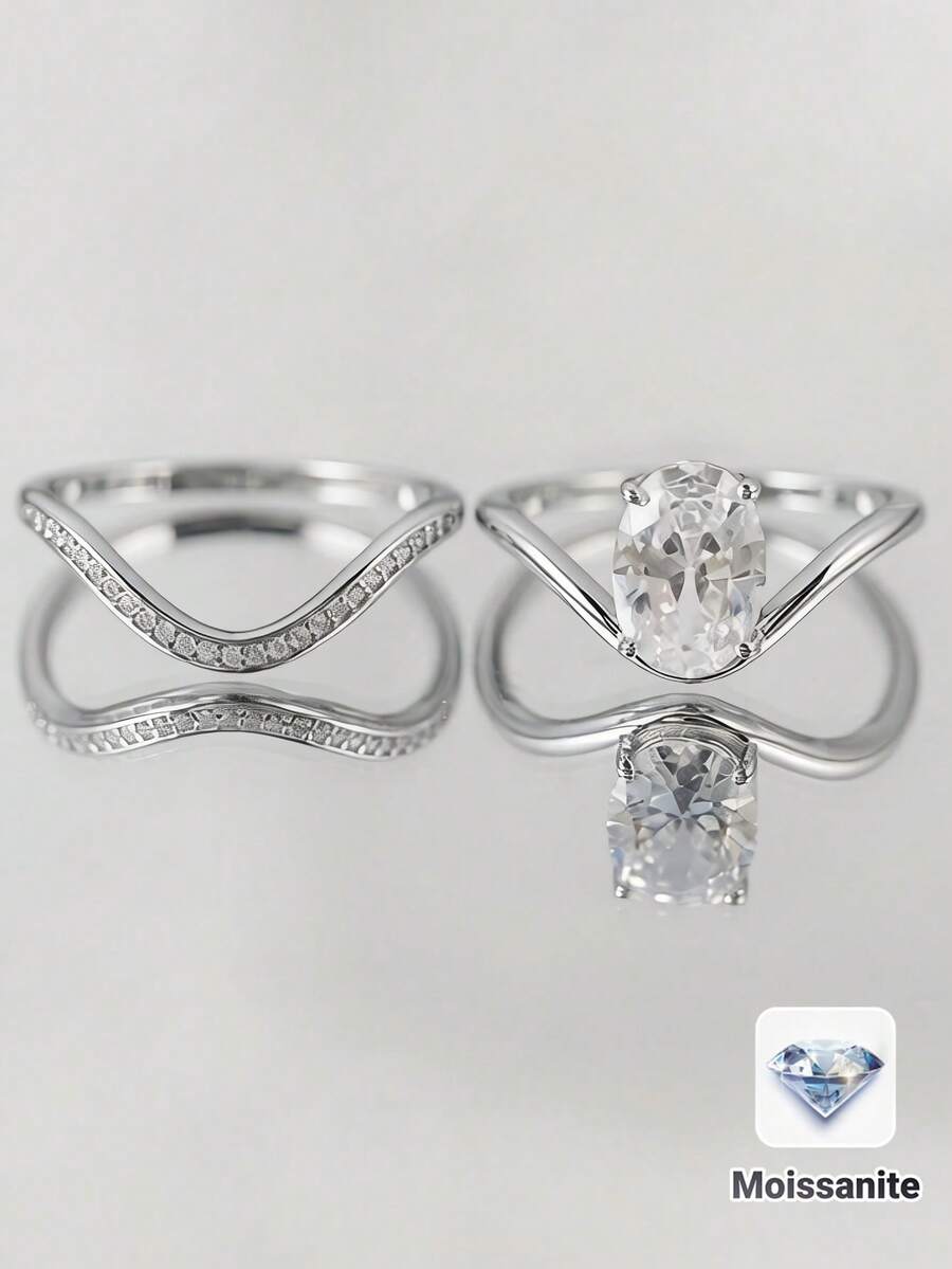 Nhẫn bạc S925 đính đá Moissanite 2.5CT, thiết kế unisex, phù hợp đeo hàng ngày, đi làm, đi làm về, sinh nhật, kỷ niệm, ngày Valentine, đám cưới, kỳ nghỉ, tiệc năm mới và làm quà tặng. - Bạc - Xem 1