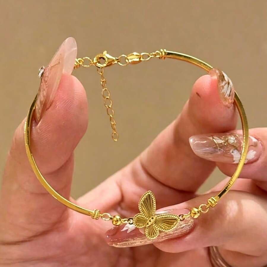 1件复古奢华金色蝴蝶图案细手链,适合女士约会、休闲和日常佩戴 - 金色 - 查看 1