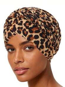 Mũ turban dệt kim họa tiết da báo - Khăn trùm đầu co giãn buộc sẵn dành cho nữ, phụ kiện đội đầu thời trang hàng ngày. - màu sắc - Xem 6
