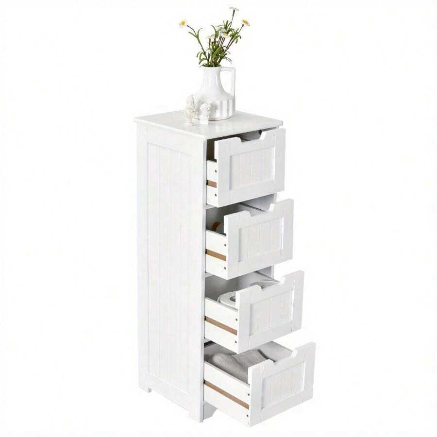 Costway Bathroom Storage Cabinet Freestanding Storage Organizer Side Table, Storage Drawer Units - Blanco - Ver 1