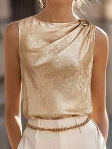 Blusa de satén sin mangas con pliegues para mujer - Albaricoque 2 - Ver 2