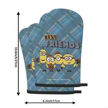 Găng tay lò nướng kẻ caro hình Minions "Bạn thân", màu xanh dương, chịu nhiệt, dùng cho lò nướng, lò vi sóng, nồi hấp, chảo nóng, bảo vệ tay khỏi đồ dùng nấu nướng nóng. - Màu hỗn hợp - Xem 4