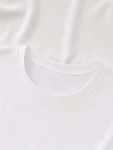 Camiseta 100% algodón con estampado de gato sonriente y cuello redondo, talla estándar, ropa de mujer, camiseta de algodón transpirable, combina con todo, 100% algodón. - Blanco - Ver 5