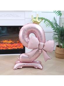 42-Inch Extra Large Pink Crown & Bow Foil Balloon Set, Suitable For Birthday, Anniversary Party Decoration - Multicolor - View 6
