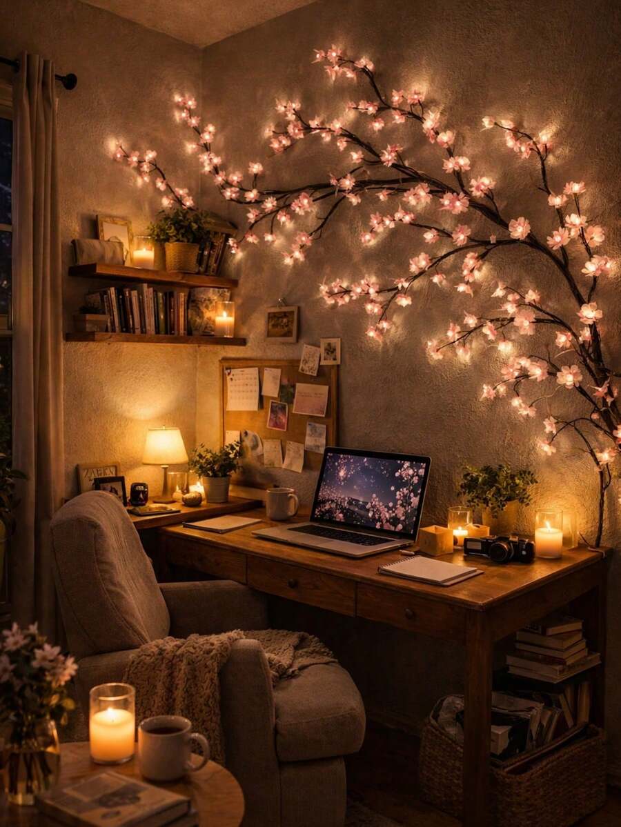 1pc Cherry Blossom Branch Light, 8 Flashing Modes, Suitable For Indoor/Outdoor Use In Spring/Summer, Applicable For Wedding Decor, Party Ambiance, Valentine's Day, Christmas, Birthday, Graduation Ceremony And More - ánh sáng trắng ấm áp - Xem 1