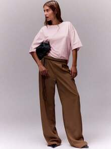 Camiseta de cuello redondo suave y oversize, parte de un armario cápsula casual, camiseta oversize para uso diario, aeropuerto, vuelta al colegio, elegante para primavera y verano, vacaciones - Rosa Pálido - Ver 4