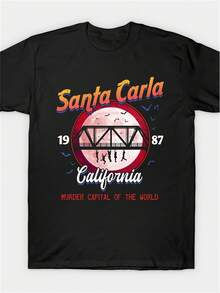 Camiseta Santa Carla Lost Boys Estampada en Negro 180g Nueva de Marca Ideal para Fiestas de Cumpleaños y Uso Diario, Adecuada para Regalar a la Familia. Una camiseta de manga corta adecuada para el hogar, uso diario, fiestas y viajes-perfecta como regalo para amigos o familiares. - Negro - Ver 6