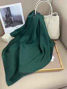 1件女款純色印花正方形絲巾 頭巾 圍巾 裝飾絲巾 適合日常使用 - 墨綠色 - 查看 3