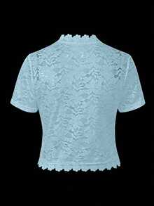 Chaqueta casual de verano para mujer, de unicolor, con parches de encaje en la parte delantera abierta, para ropa de fiesta de vacaciones - Lavado ligero - Ver 2