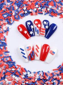 12g/20g Independence Day Polymer Clay Slices, Red White Blue Star & Flag Themed Nail Art Charm, USA Patriotic Nail Decorations For 4th Of July Manicure, DIY Nail Accessories For Women, Perfect For Holiday & Party Use, Nail Art Supplies - Multicolor - View 3