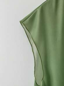 Set de 2 piezas de camisa con corbata de lazo verde casual y pantalones rectos sueltos con estampado geométrico, adecuado para primavera/verano, vacaciones, salidas, uso diario - Multicolor - Ver 6