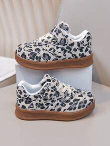 1 par de zapatos casuales y deportivos de estampado de leopardo unisex, cómodos y duraderos, adecuados para primavera y otoño - Beis - Ver 1