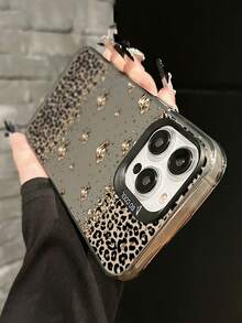 Funda de teléfono con estampado de guepardo y leopardo, 1 pieza, patrón plano de leopardo, IMD láser con borde suave y parte trasera dura, de alta calidad, compatible con modelos Apple 17/17Pro/17Promax/16/16Plus/16Pro/16ProMax/15/15Plus/15ProMax/14/14Plus/14Pro/14ProMax, 13/13Pro/13ProMax, 12/12Pro/12ProMax, 11/11Pro Max - Negro - Ver 4