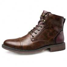 Men's Retro Brown Boots, British Style High-Top Lace-Up Work Boots, Wear-Resistant Non-Slip Business Casual Leather Boots - Brown - View 8