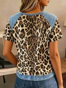 Selamara Camiseta de manga corta de efecto vaquero con cuello en V y diseño con cremallera, casual, para verano - Multicolor - Ver 2